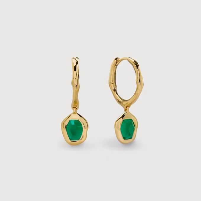 Monica Flowing Light Exquisite Natural Agate Aquamarine S925 Sterling Silver Gold-Plated Niche Earrings for Women