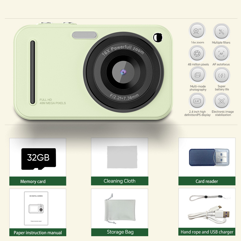 HD Digital Camera CCD Student Selfie Portable 48MP Student Camera