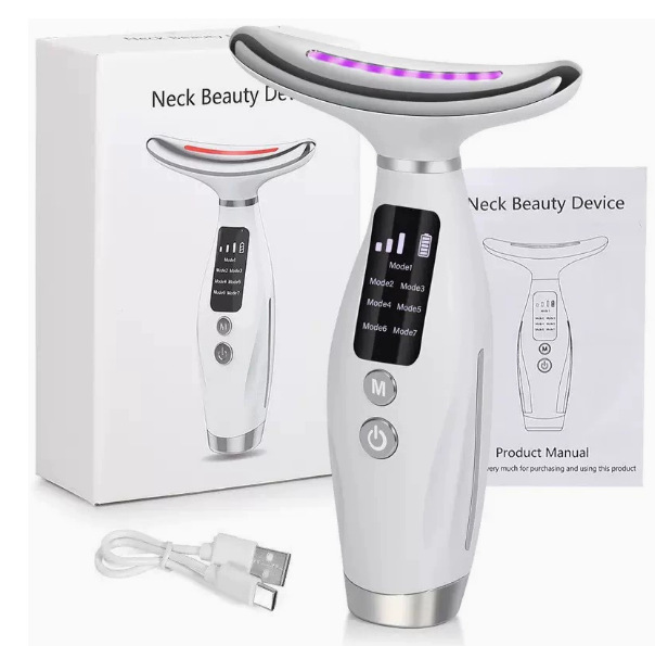 Microcurrent Neck Beauty Device Facial Seven Color Light Beauty Device Vibration导入 EMS Massage Stick Home Facial Neck Beauty Device