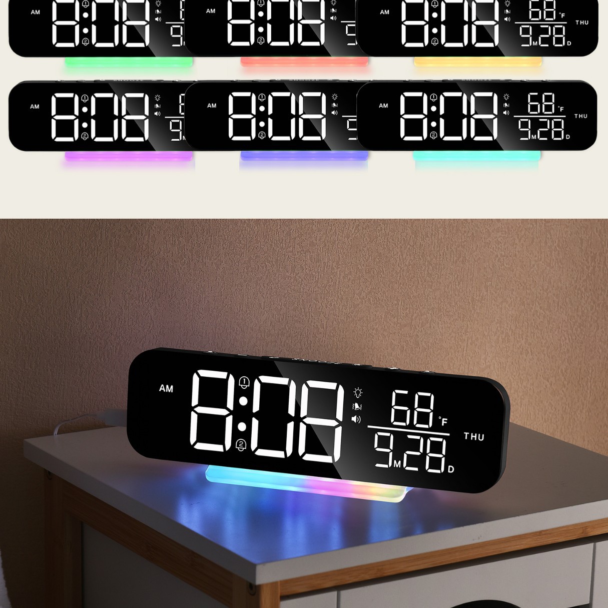 2025 new product LED colorful vibration electronic clock living room large screen digital display table clock perpetual calendar wall clock modern simple