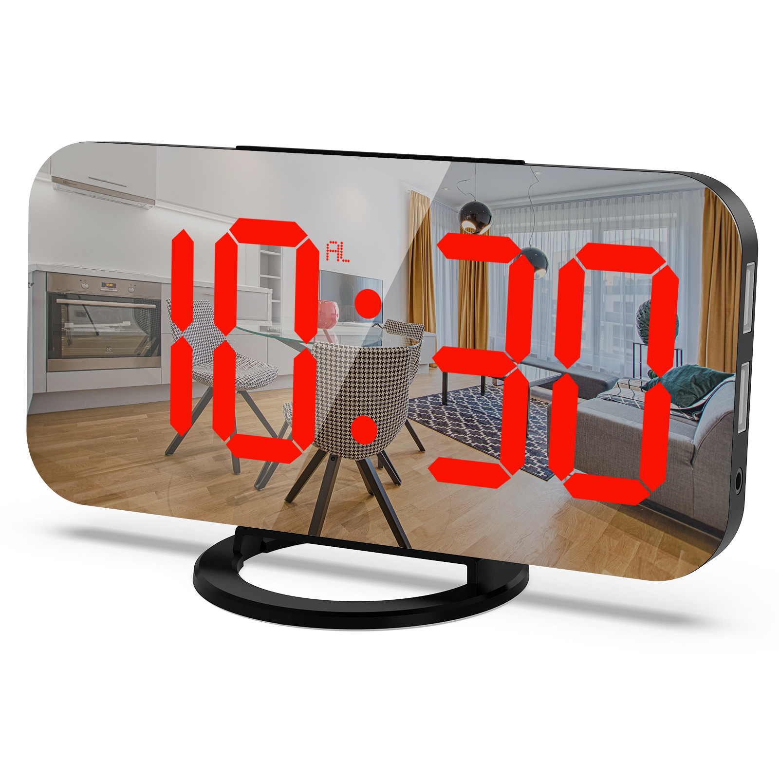 LED alarm clock dual USB output phone charging snooze mirror clock digital clock induction dimming electronic clock