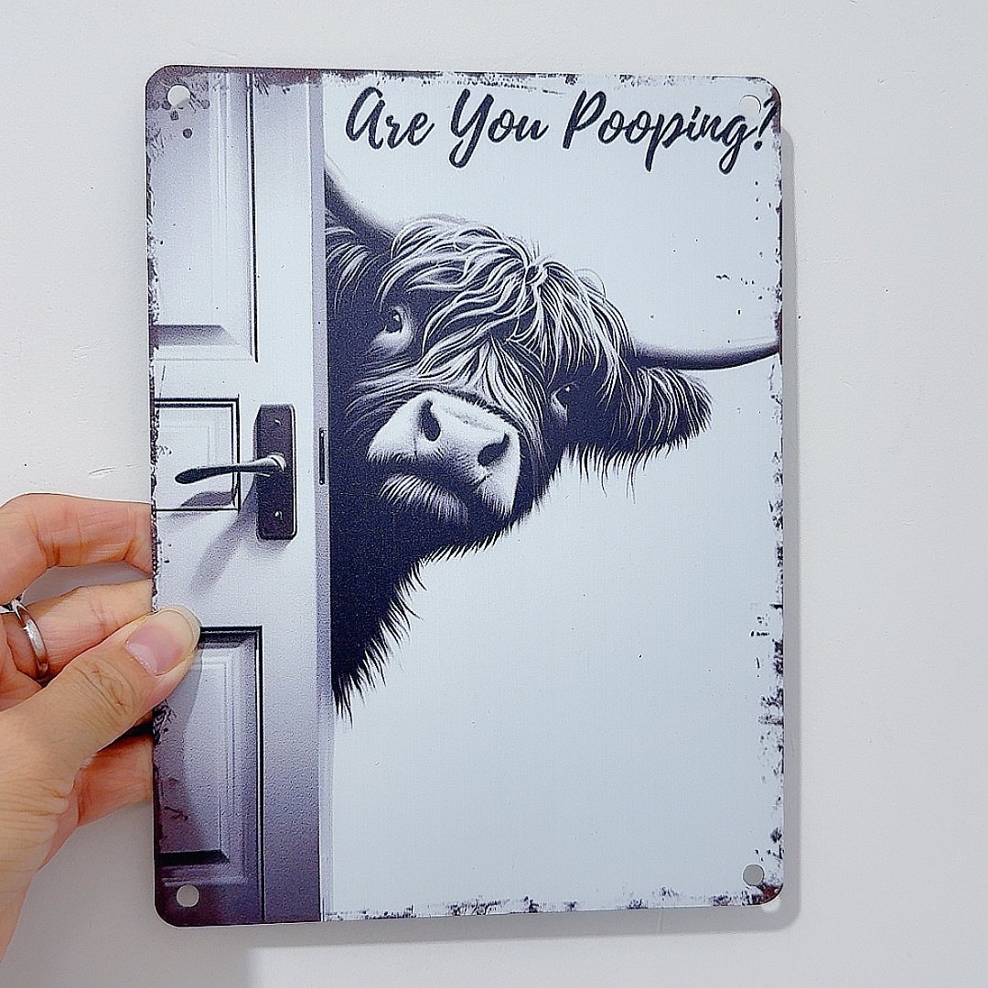 Galvanized Plate Hanging Animal Decoration Metal Craft Highland Cow Tinplate