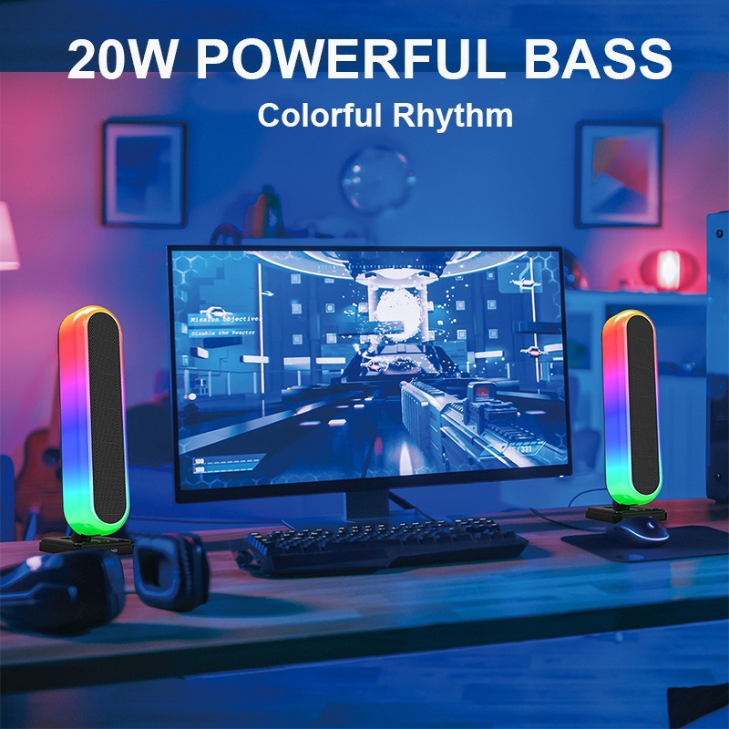 2.0 computer audio, 20W high power, can be equipped with adapter, RGB wired desktop speaker, Bluetooth 5.3 stereo