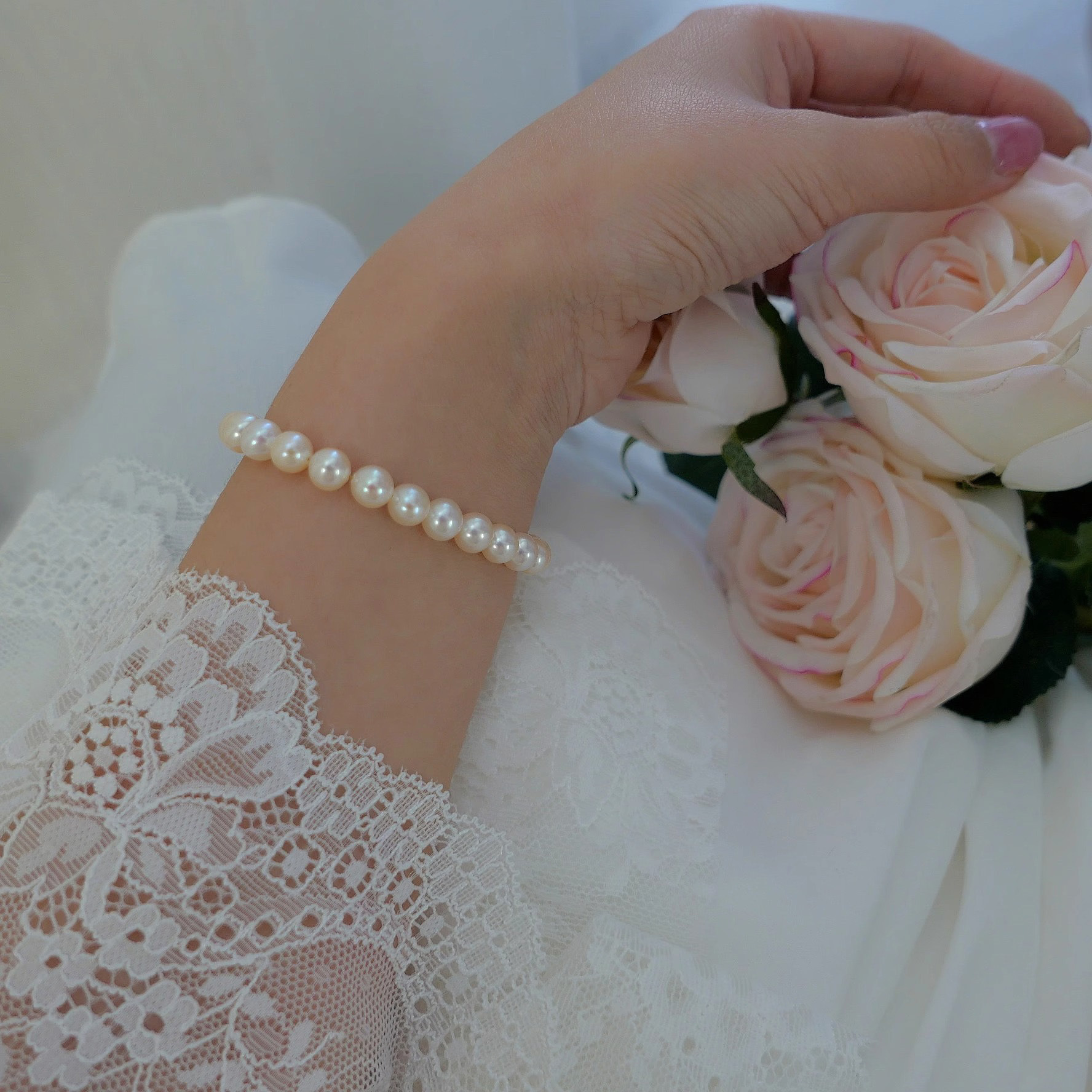 6-7mm near round natural freshwater pearl bracelet copper plated 18k gold simple 2025 new