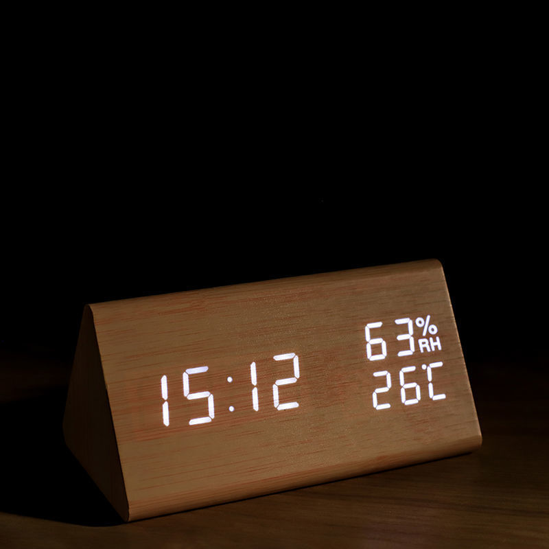 Wooden LED Electronic Clock Table Desktop Digital Night Light Silent Alarm Clock Simple Student Desktop Bedside Decoration