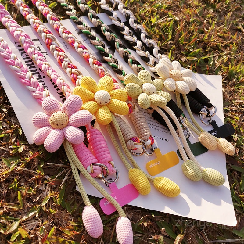 Phone strap crossbody wearable women's long flower handmade braided rope sturdy durable outdoor anti-loss rope