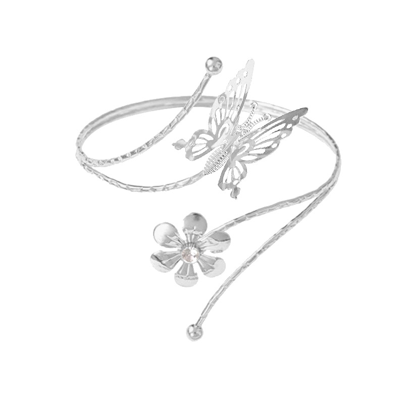 New butterfly bracelet exaggerated metal flower arm ring rhinestone open arm bracelet