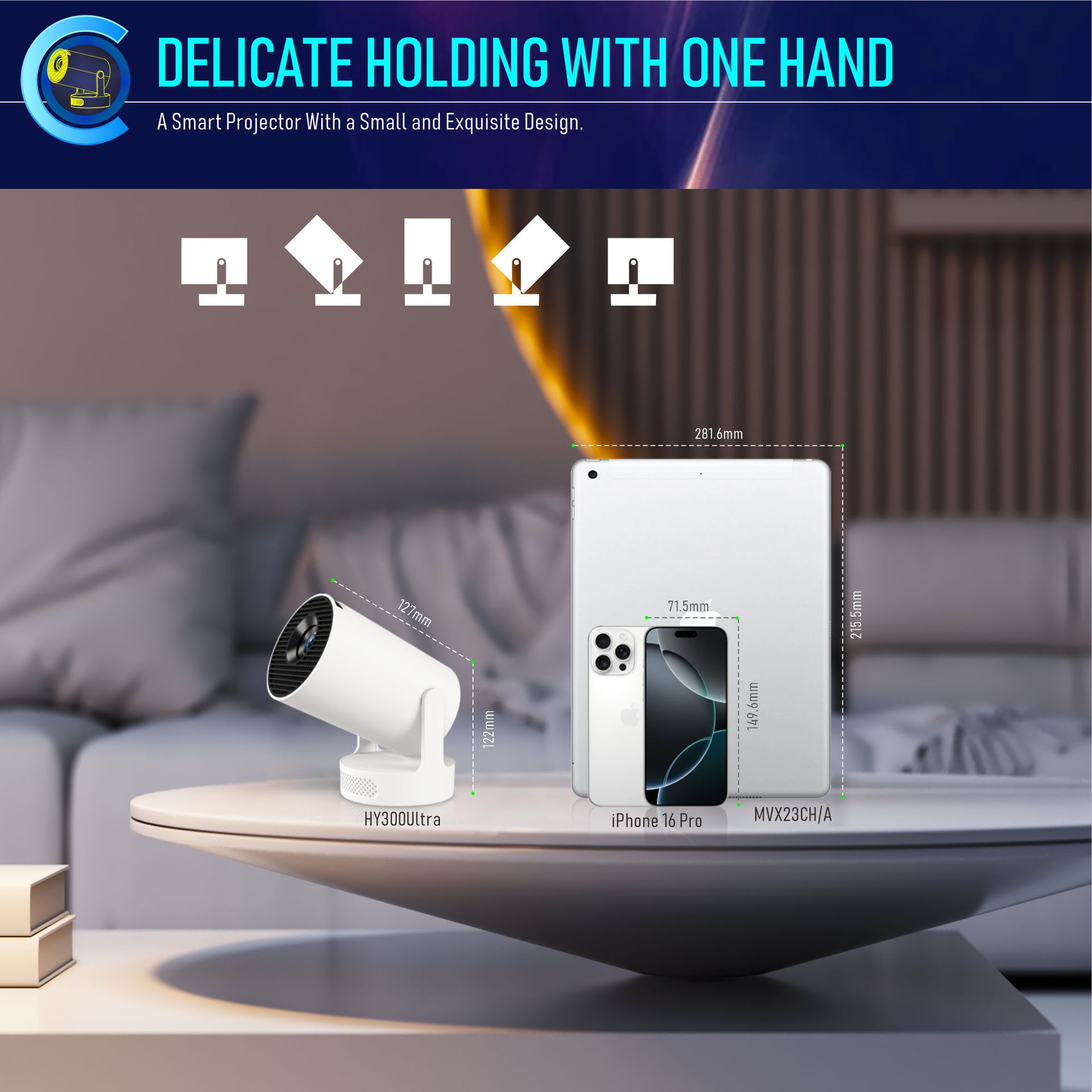 HY300pro+ Projector Android WiFi Short Throw HY300ultra Base Speaker Smart Portable Projector