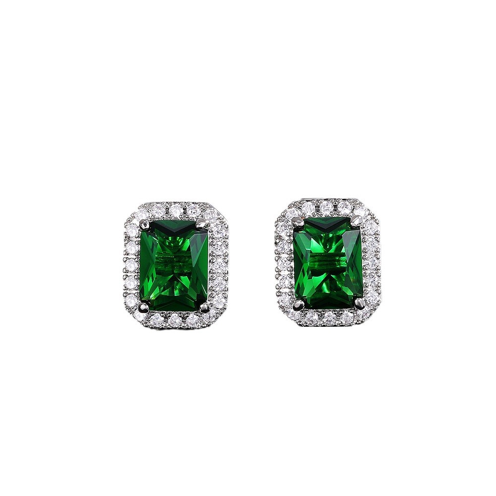 Cao Shi Delicate Square Women's Earrings Full Diamond Green Zircon Earring Jewelry