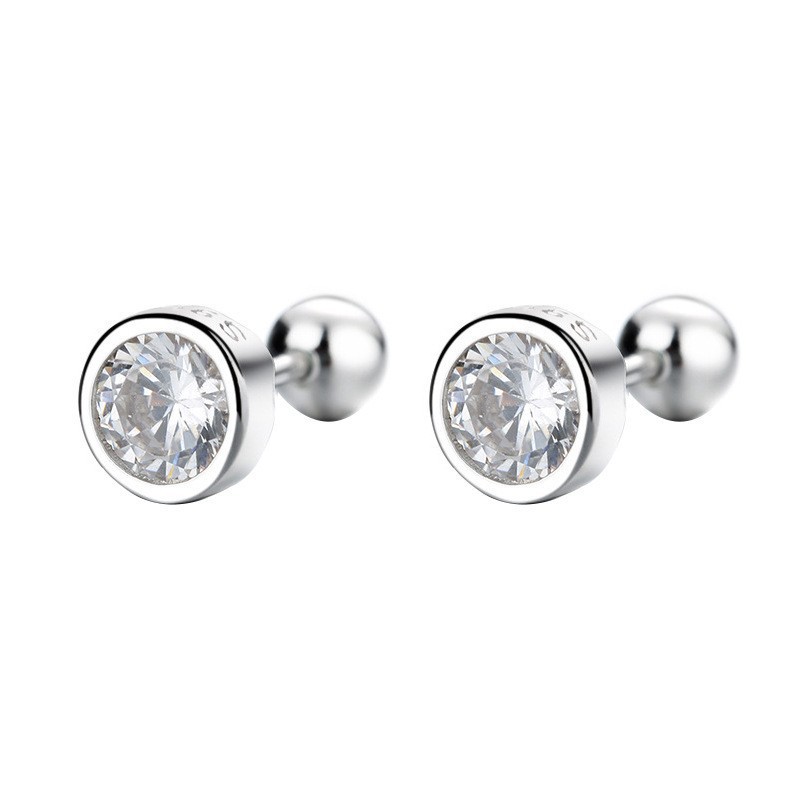 925 silver needle zirconium round bead threaded earring for men single ear bone nail simple ear decoration