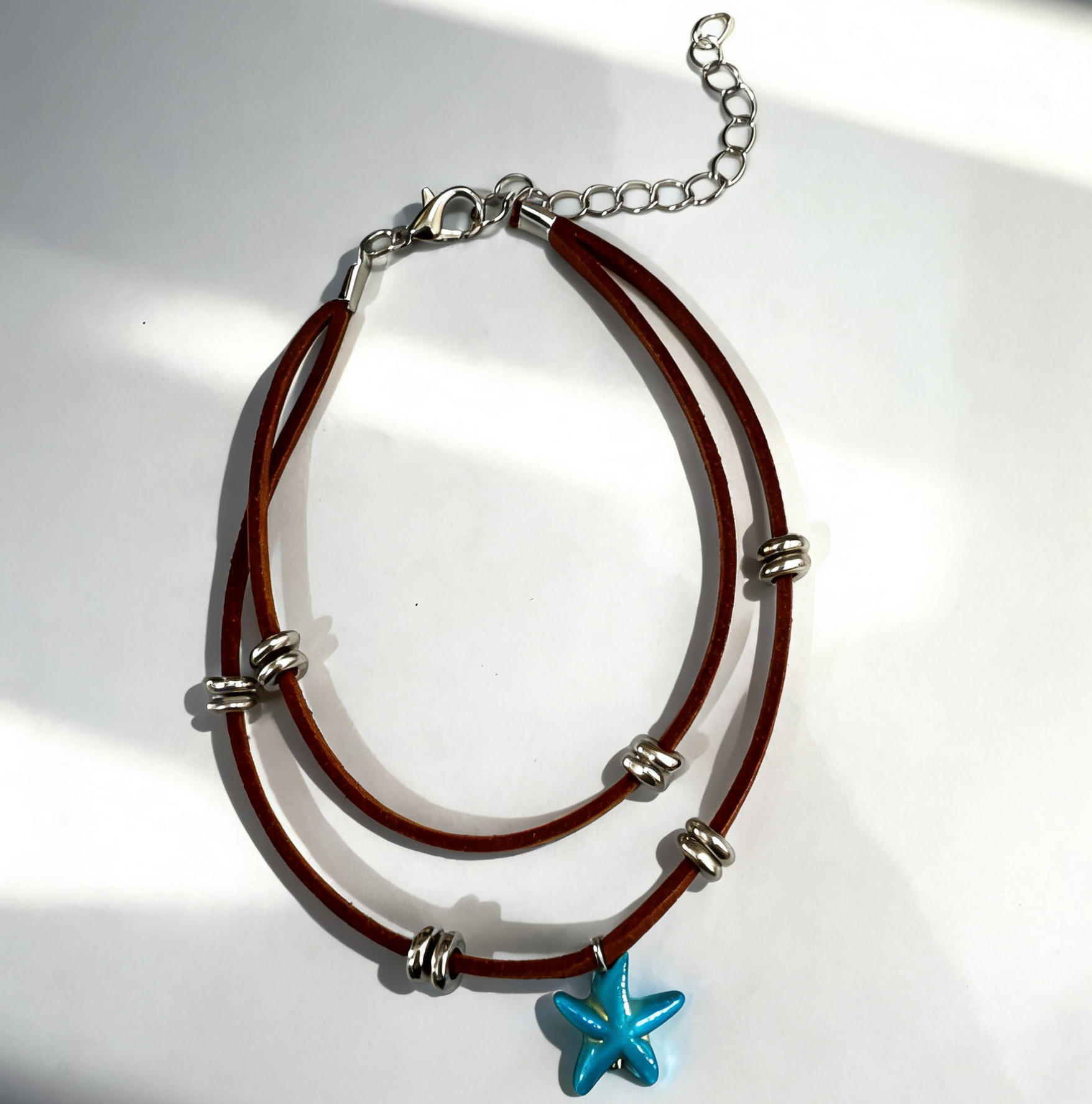Rongshang Accessory Double-Layer Turquoise Anklet Bohemian Style Beach Ankle Wearing Ankle Ornament