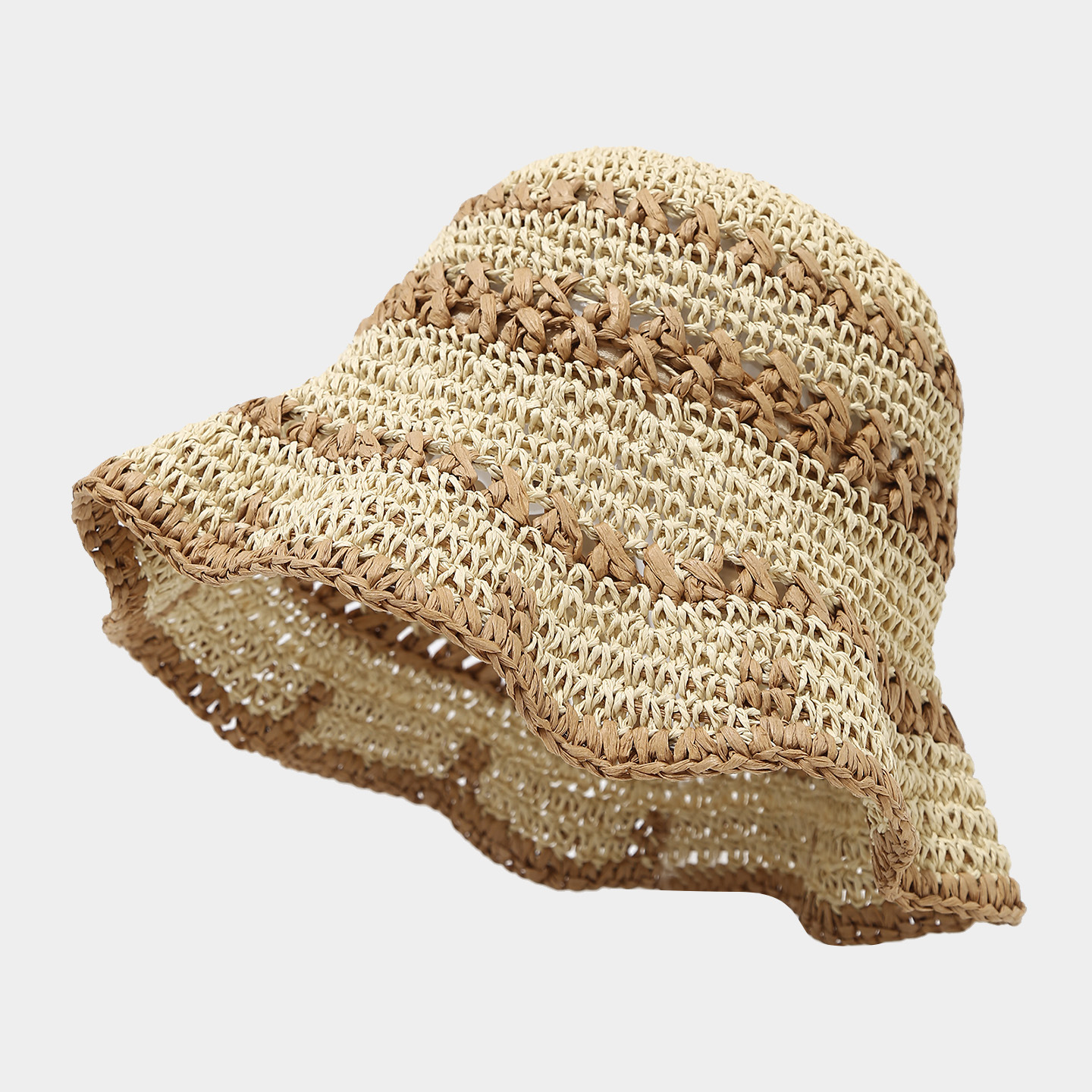 Spring/Summer Crocheted Breathable Woven Moldable Basin Hat for Women, Beach Vacation Casual Sun Straw Hat