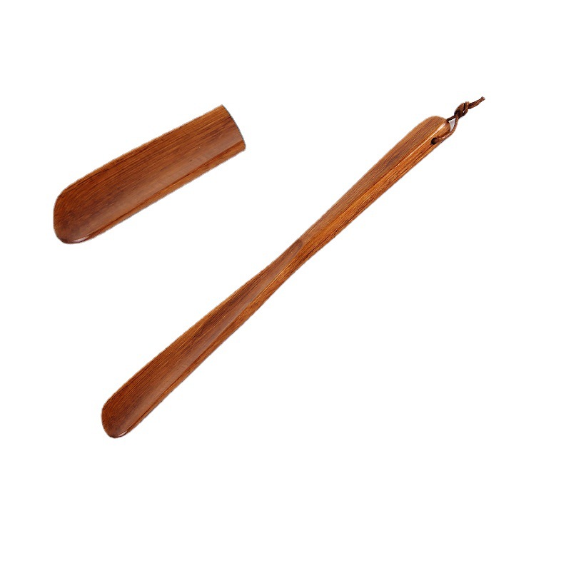 Wooden shoehorn, extended shoe horn, lazy person pregnant woman elderly shoe helper, household long-handled inlaid shell shoe horn