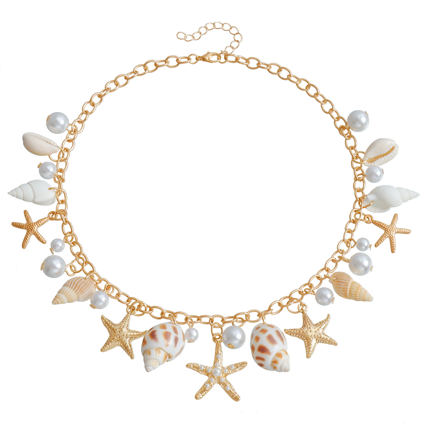 Bohemian Summer Beach Shell Waist Chain Seaside Travel Imitation Pearl Starfish Conch Pendant Body Chain