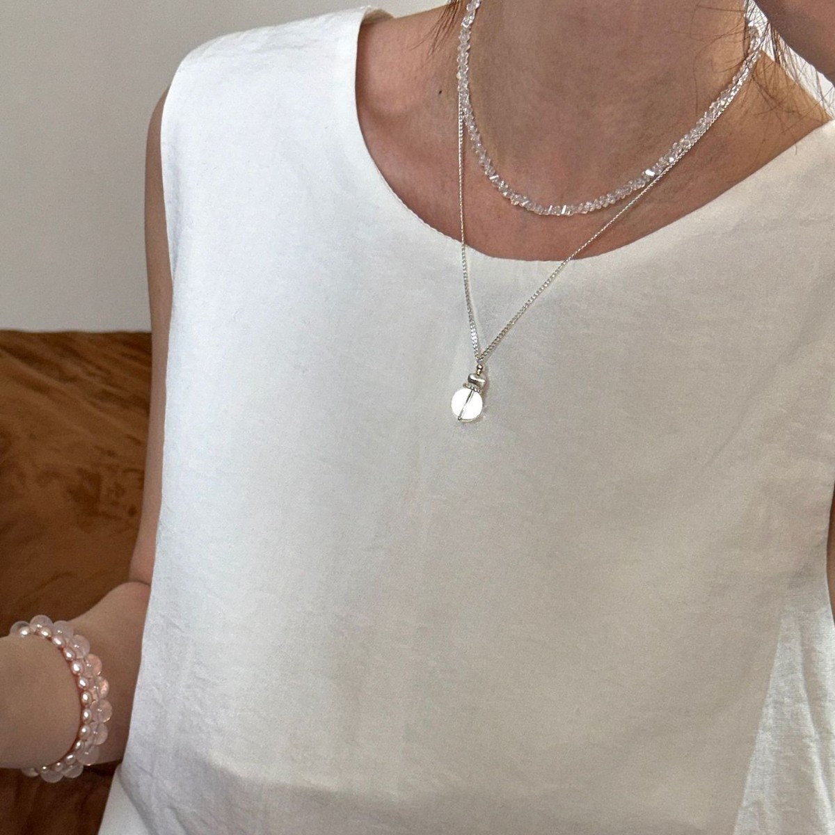 Self-made cool white crystal gourd necklace long sweater chain cat eye bead for women