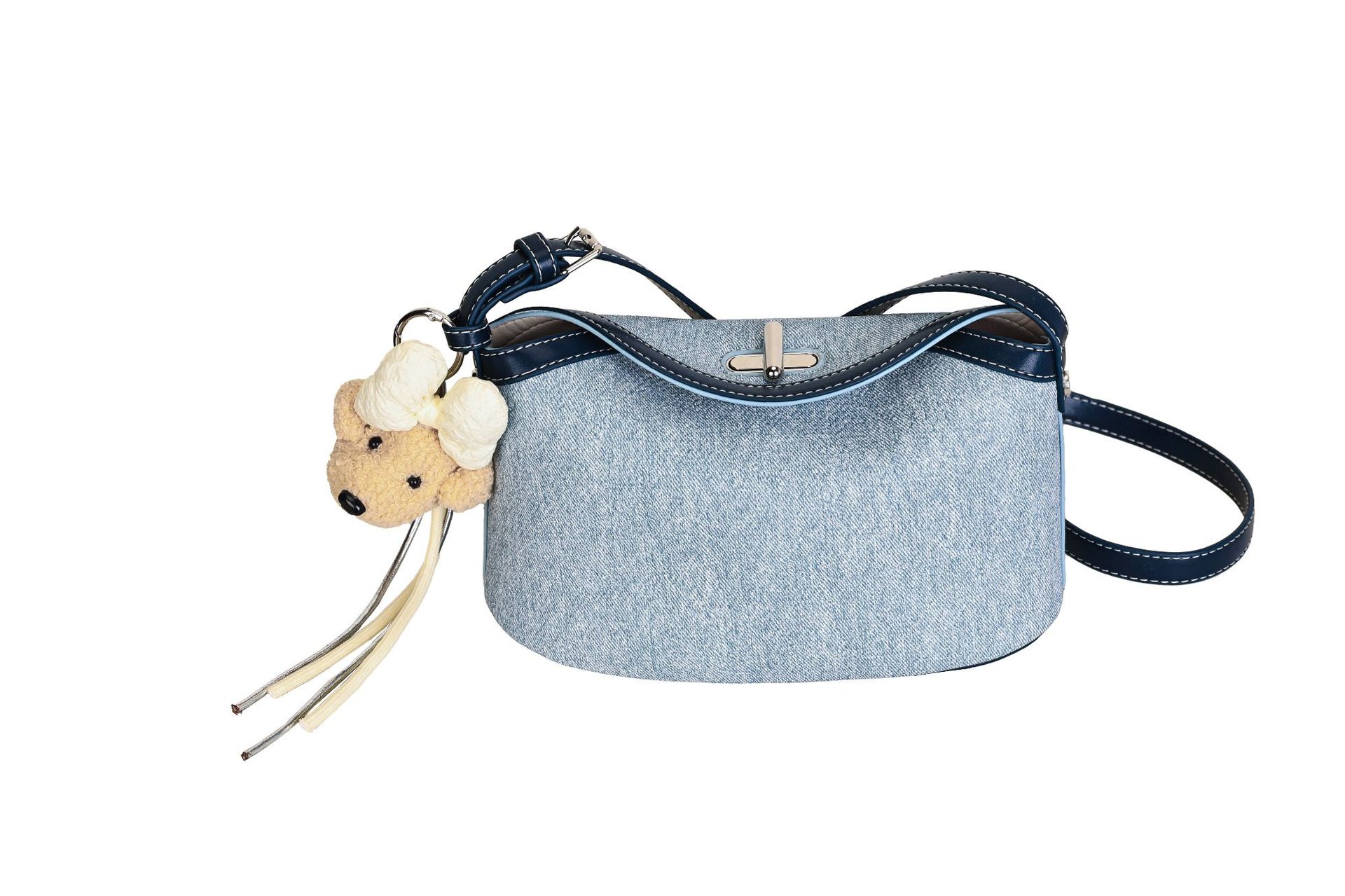 2026 New Washed Denim Curling Bag Cross Lock Underarm Crossbody Bag Two-Piece Set Handbag Cosmetic Bag