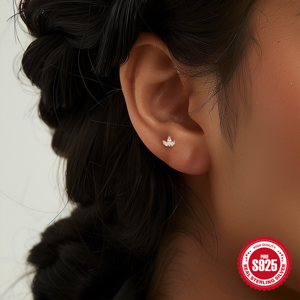 925 sterling silver diamond-set octagonal star heart flat head cartilage piercing ear bone stud new threaded earrings
