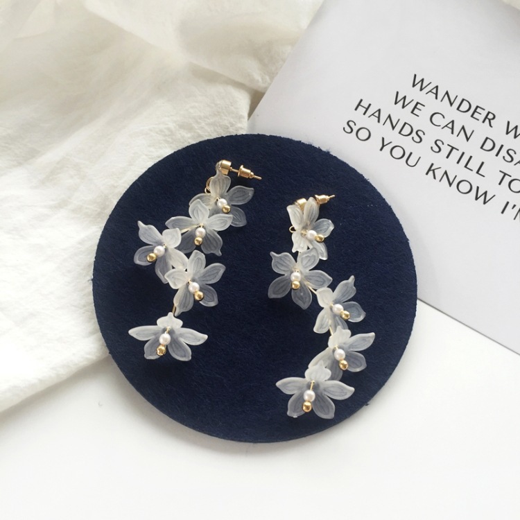 Forest style flower earrings fairy elegant long pearl ear studs simple ear accessories for women 1168
