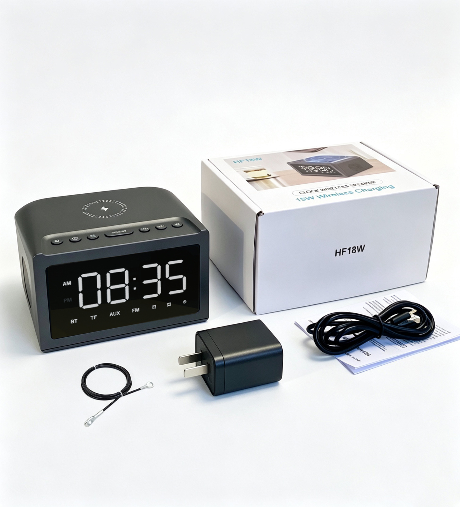 Hotel bedside speaker with wireless charging, electronic clock speaker, bedside speaker for hotel supplies displaying time