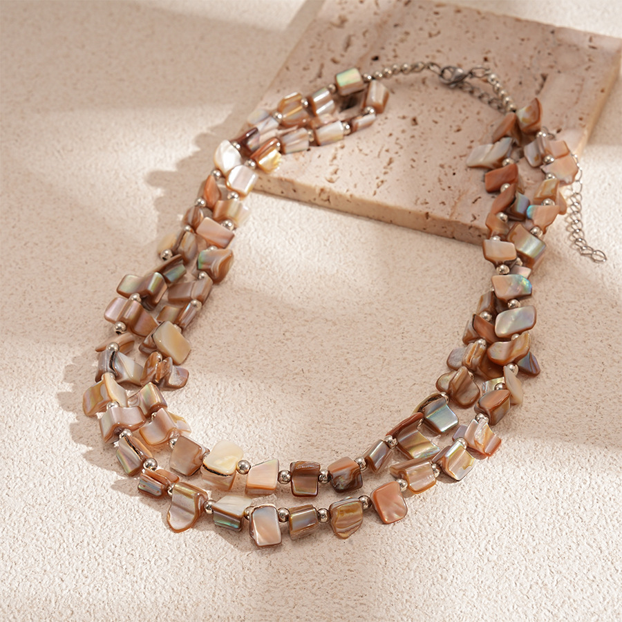 Irregular Double-Layer Imitation Shell Beaded Necklace Vacation Style for Women
