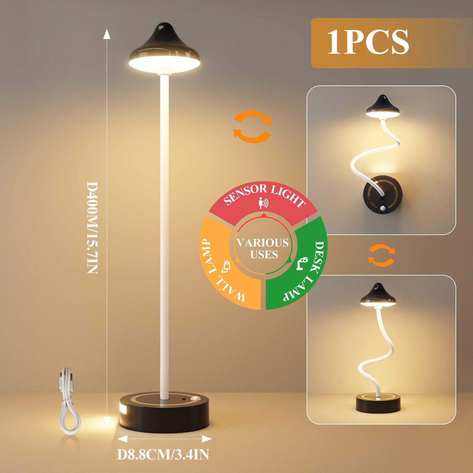 Bedroom Decorative Human Body Induction Table Lamp LED Touch Charging Hotel Desktop Atmosphere Walnut Table Lamp