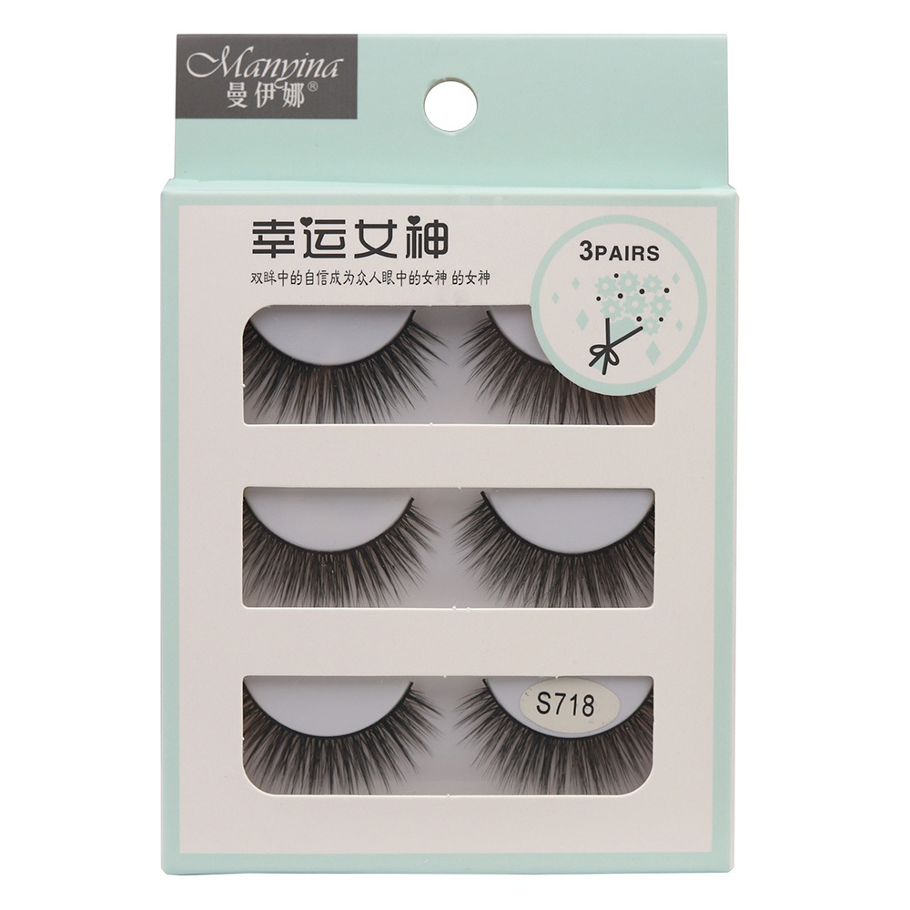 Mannina Lucky Goddess False Lashes 3 Pairs Natural Fine Simulation Cross Transparent Stem U-Shape Air Lashes