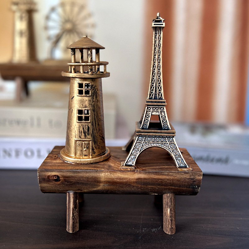 1047 Iron Tower Hourglass Ornament Simple Modern Home Study Wooden Base Hourglass Ornament