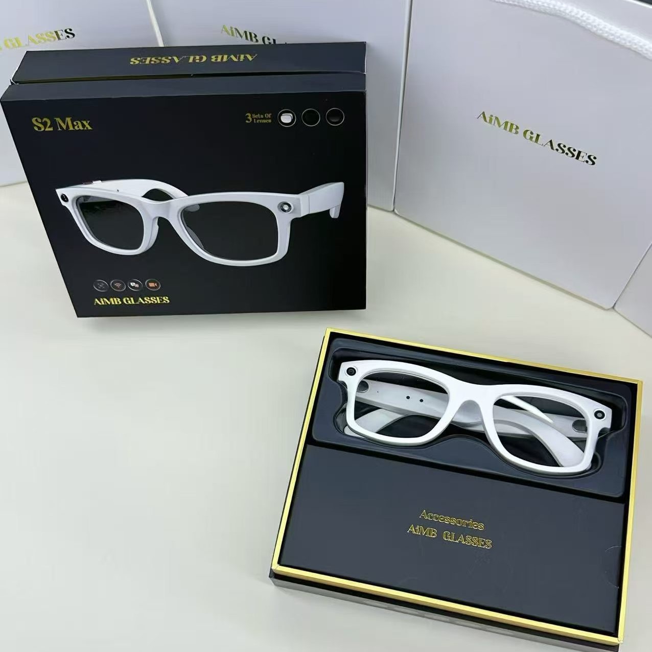 AIMB-S2max smart glasses support fast charging 500W pixel translation photo video recording Bluetooth call