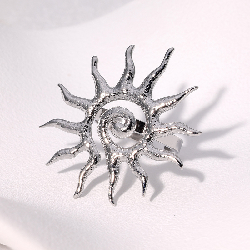 Stainless steel open sun ring 18K gold-plated hand jewelry