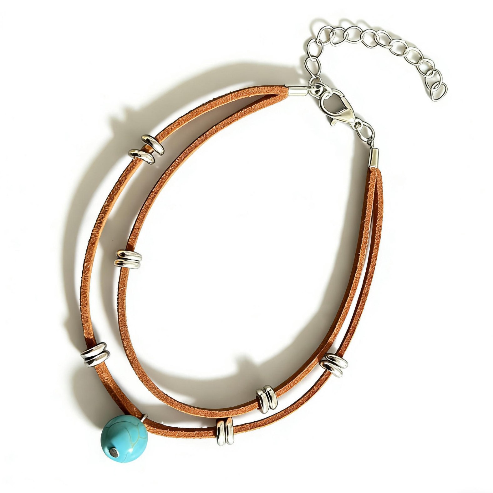 Rongshang Accessory Double-Layer Turquoise Anklet Bohemian Style Beach Ankle Wearing Ankle Ornament