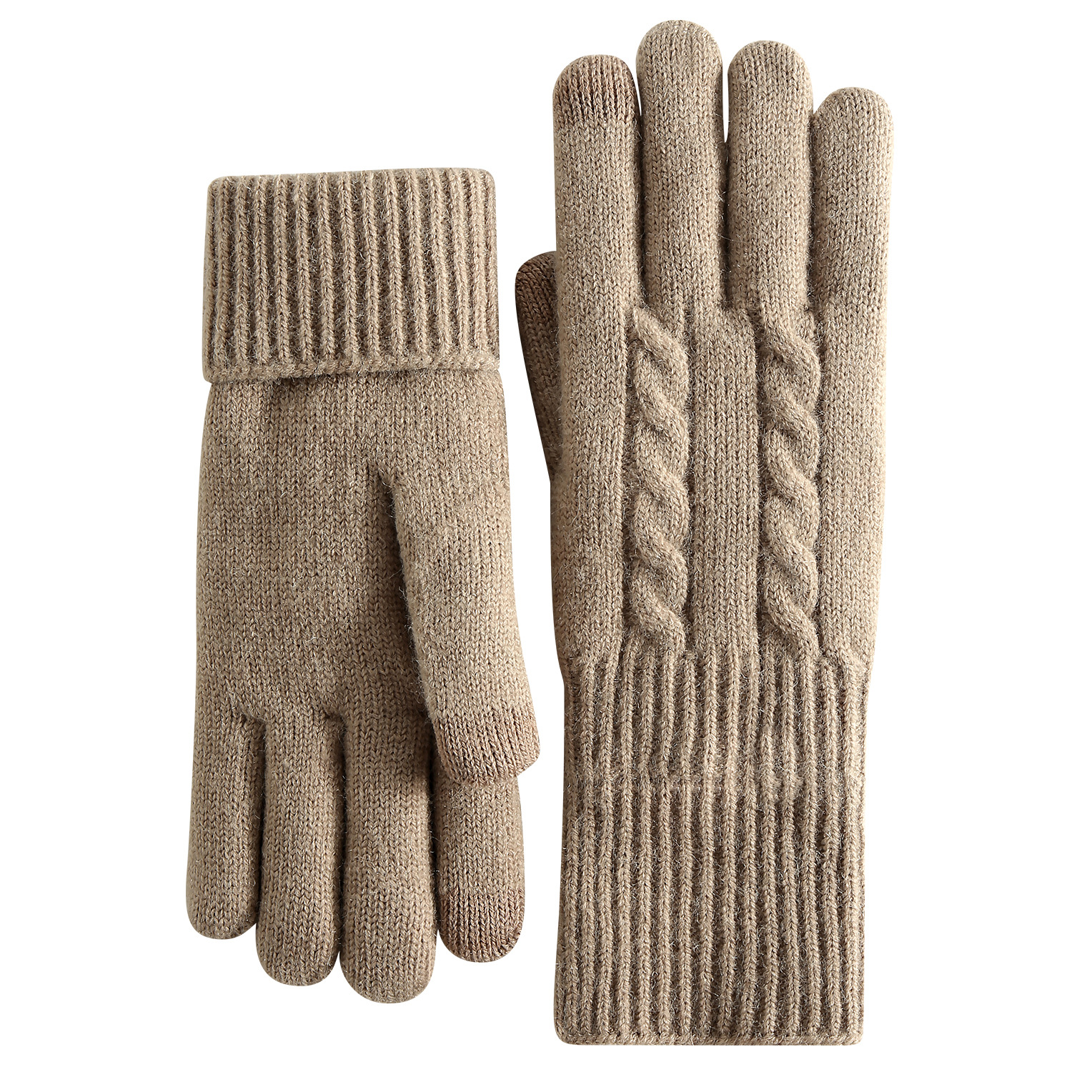 Knitted Gloves Women Winter Double-Layer Fleece-Lined Thick Warm Cold-Proof Outdoor Cycling Touchscreen Gloves