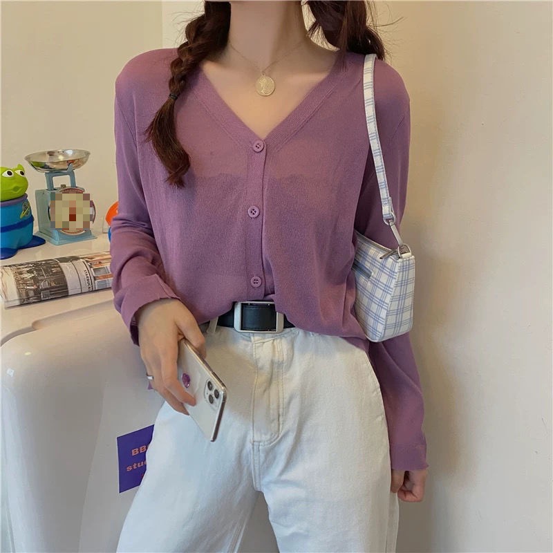 Large Size Loose Shawl Summer Thin Candy Color Super Fairy Sun Protection Ice Silk Knit Cardigan Knit Top