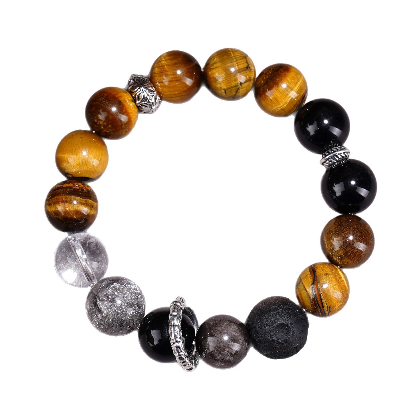 Natural Yellow Tiger Eye Silver Obsidian Planet Bracelet Black Flash Large Particle Original Unisex Couple Bracelet