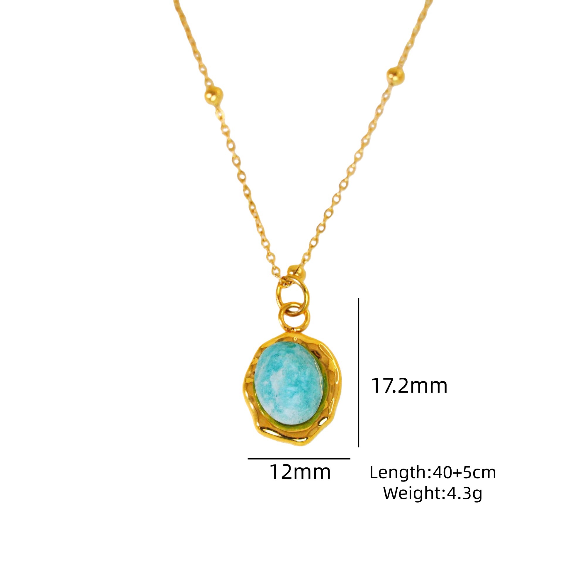 Blue Series Amazonite Stainless Steel 14K Gold Necklace Simple Handmade Necklace