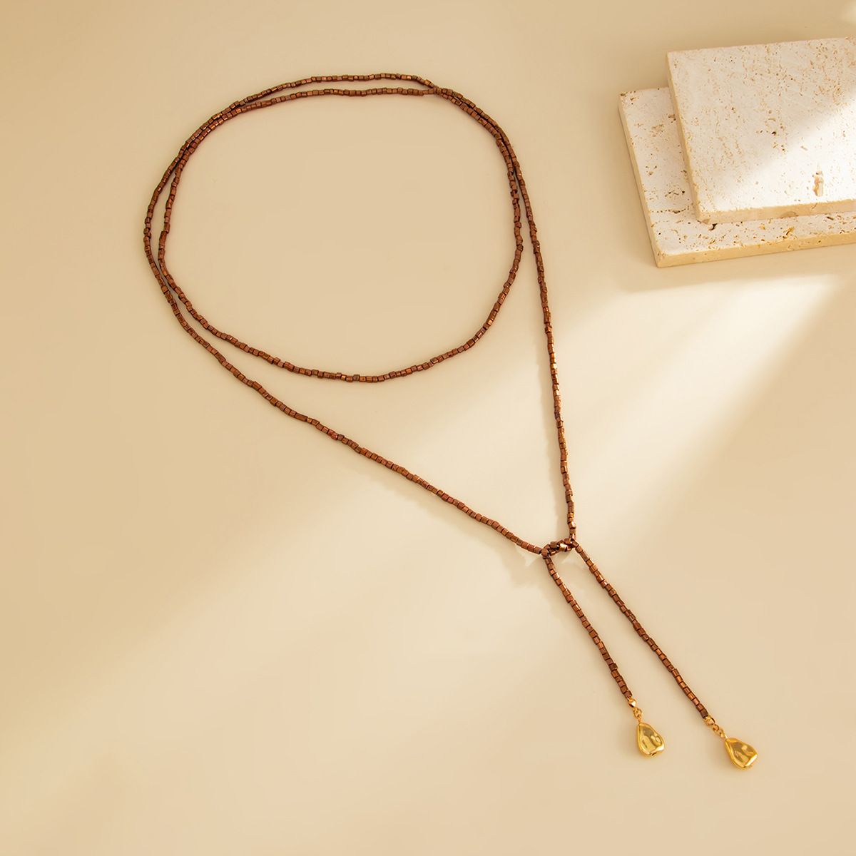 Jewelry hip-hop style irregular CCB pearl bead necklace y-shaped round piece tassel锁骨链