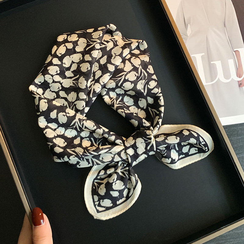 Silk cotton! 【Wander】vintage black and white mulberry silk organic cotton scarf for women, small square scarf