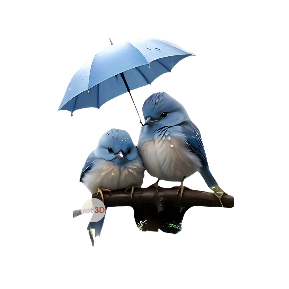 Decorative Style, Two Blue Birds Holding Umbrella in Garden Background, 13.78 Inches, Crystal Motion