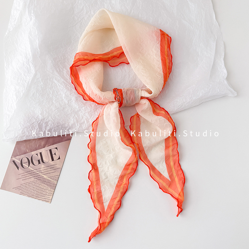 Oil painting wrinkled small triangle square scarf, silk scarf for women, neck protection mother matching shirt hair band neck scarf thin scarf
