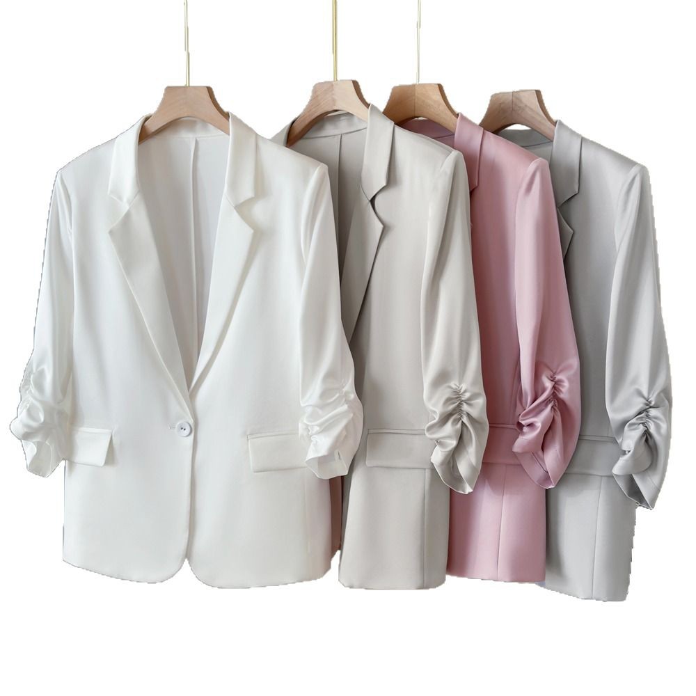 Acetate satin three-quarter sleeve suit jacket 2026 summer solid color blazer women