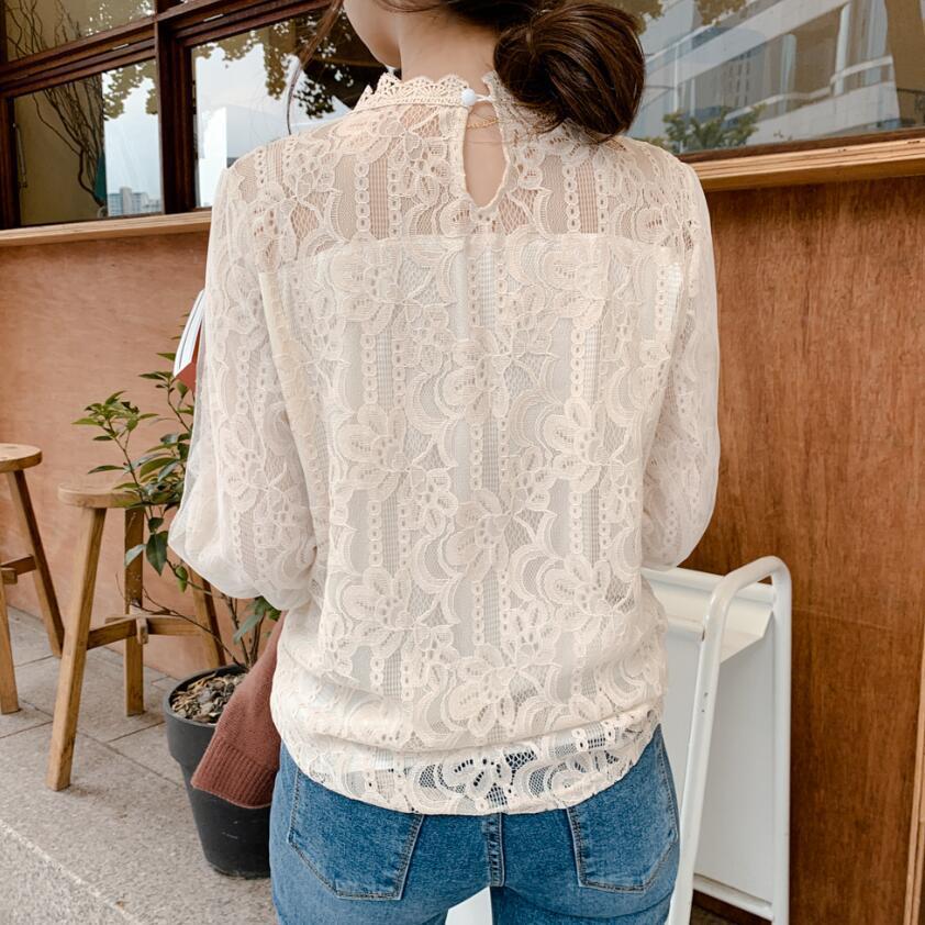 2021 Autumn New Sweet Mesh Spliced Women's Shirt Lace Top Loose Embroidery Lace Shirt Women