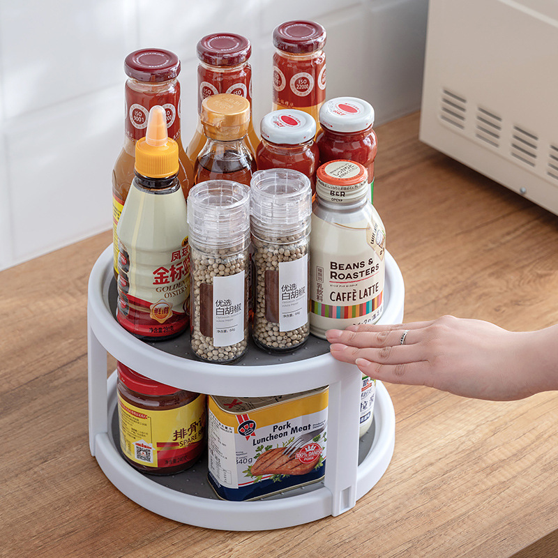 Multifunctional Kitchen Spice Rack Countertop Rotatable Seasoning Storage Organizer