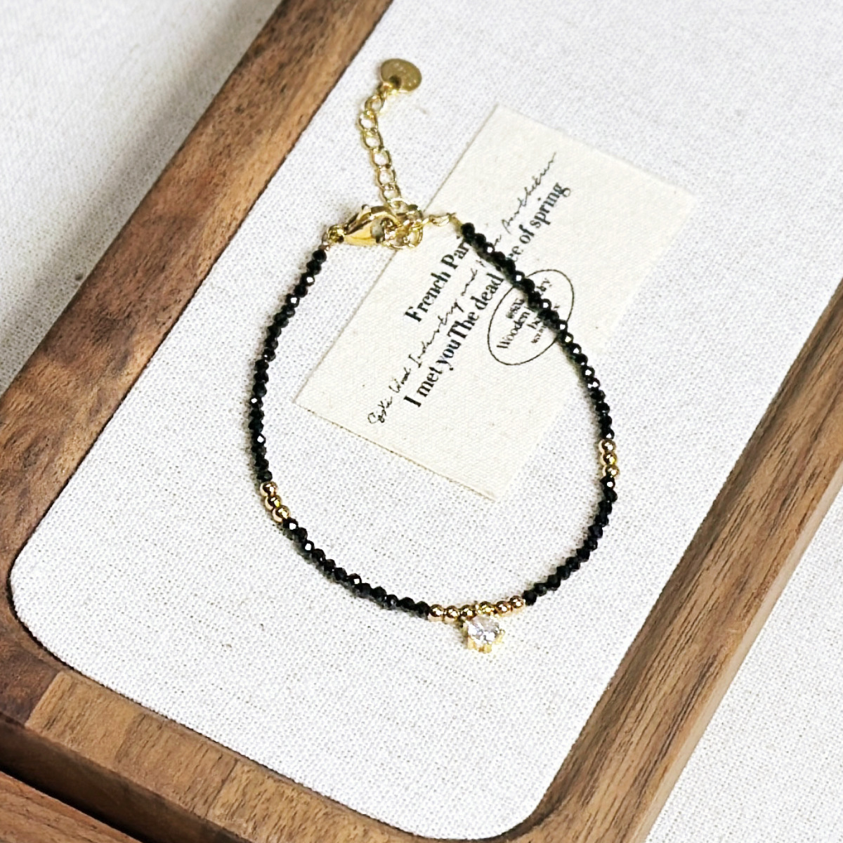 Small Natural Black Spinel Spacer Bead Necklace Tiger Eye Beaded Collarbone Chain Simple Necklace Women