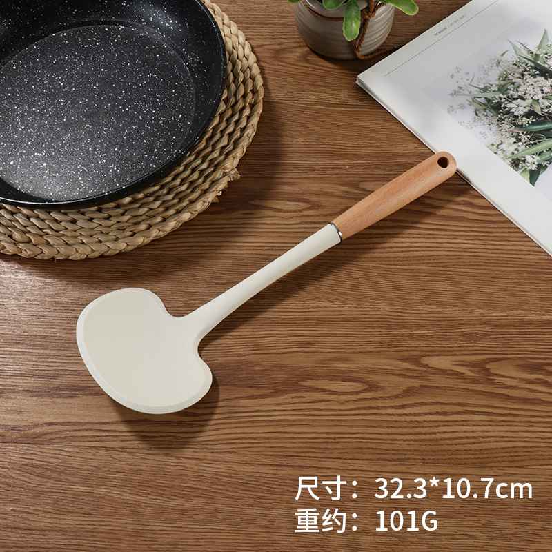 Wooden handle silicone spatula and spoon set, household kitchen tool, Chinese spatula, non-stick pan spatula, soup spoon, cooking high temperature resistant stir-fry