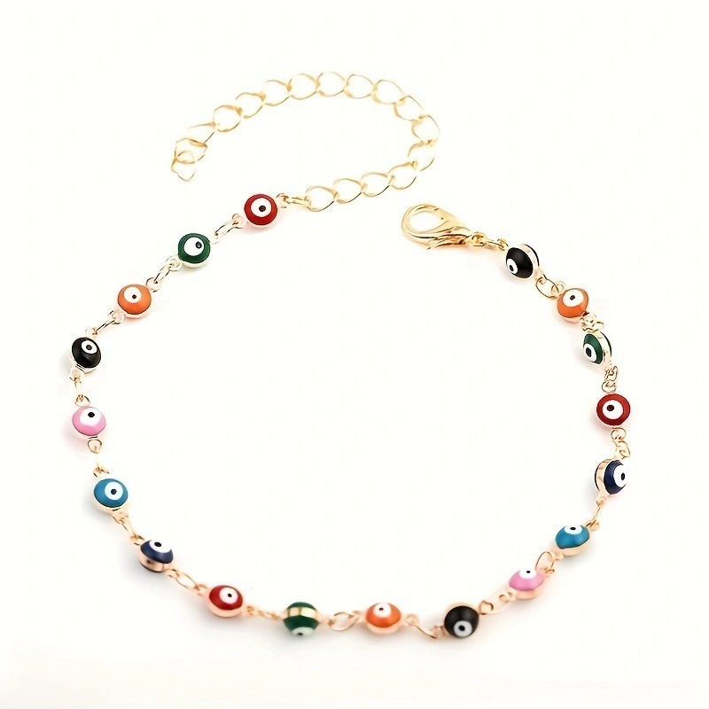 Rongshang Colorful Oil-Drop Eye Handmade Anklet for Women Women's Beach Anklet Accessory