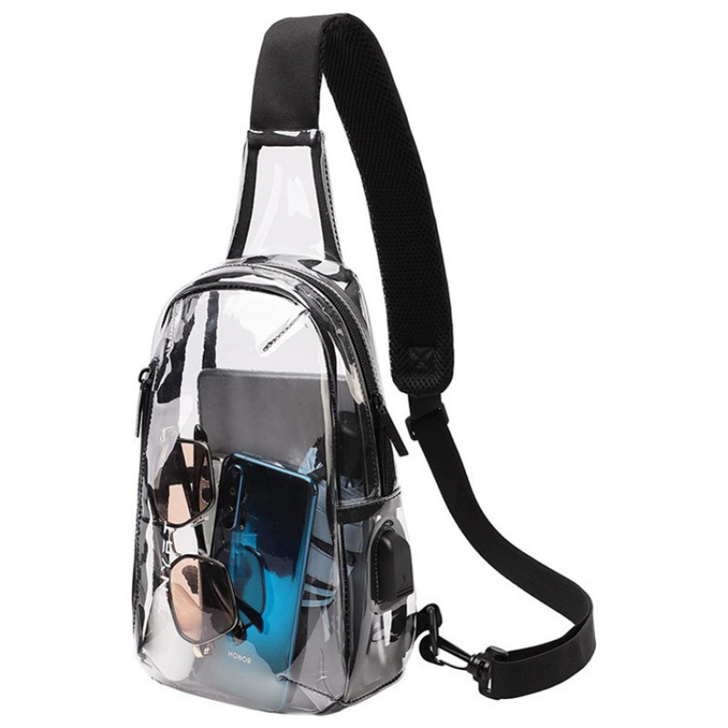 2024 New PVC Transparent with USB Charging Stadium Chest Bag Retractable Men's Women's Casual Crossbody Single
