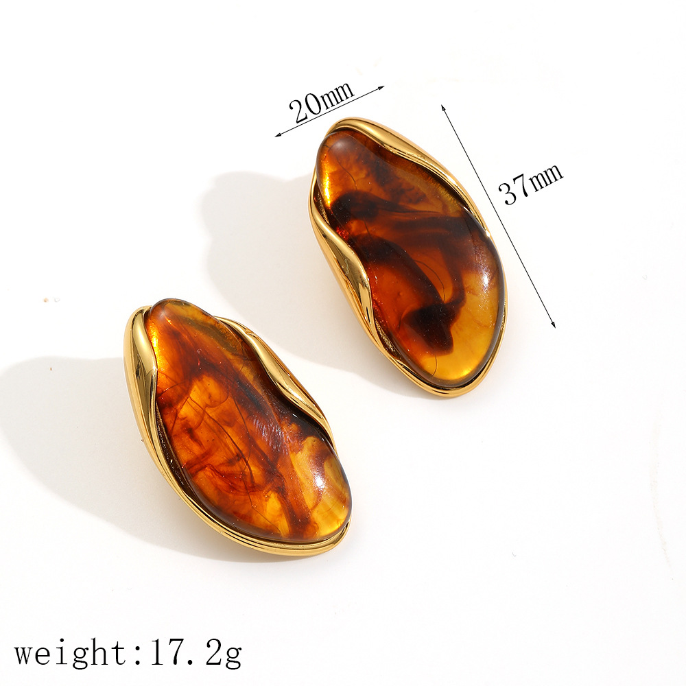 Irregular resin earrings women amber 18k gold stainless steel earrings ear jewelry