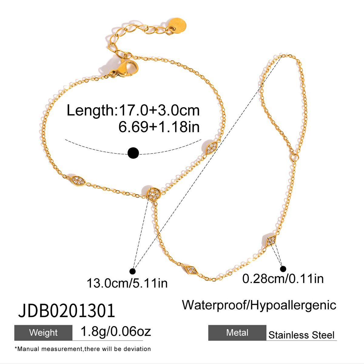Jieding stainless steel zircon pearl connected bracelet titanium steel niche bracelet