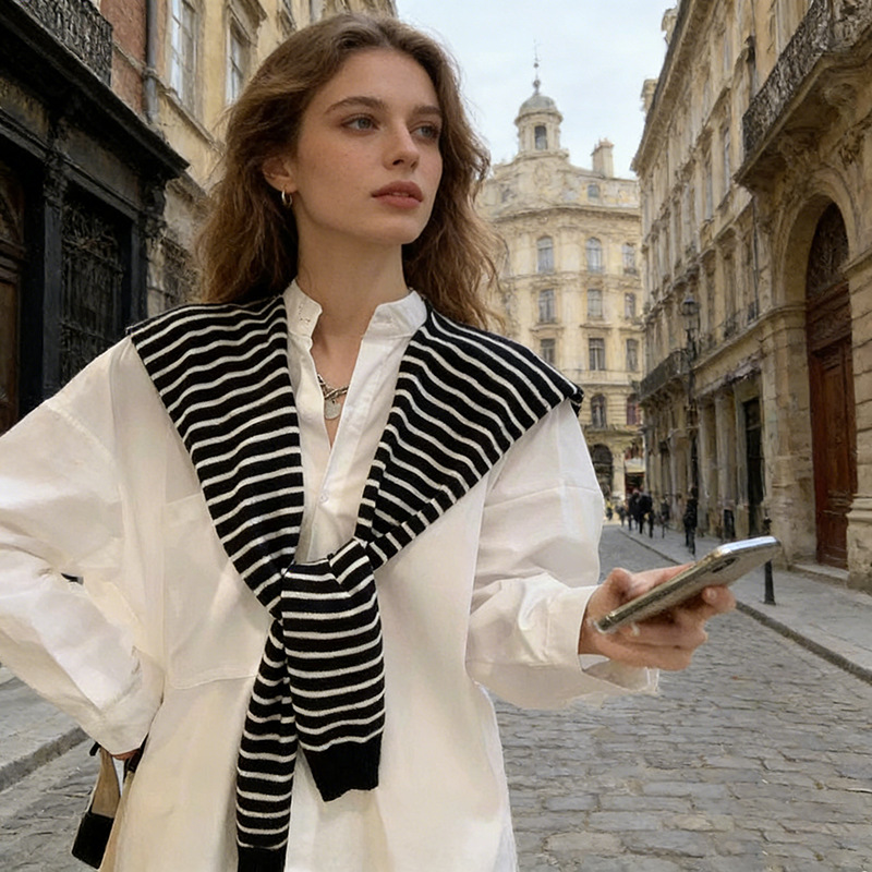Air-conditioned room shoulder and neck protection striped shawl outer cardigan knitted small cape fake collar shawl