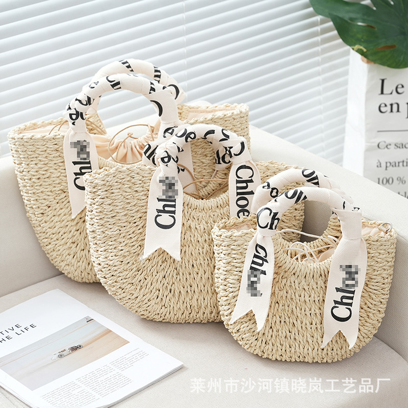 2024 new straw woven bag large capacity straw basket bag casual beach bag women