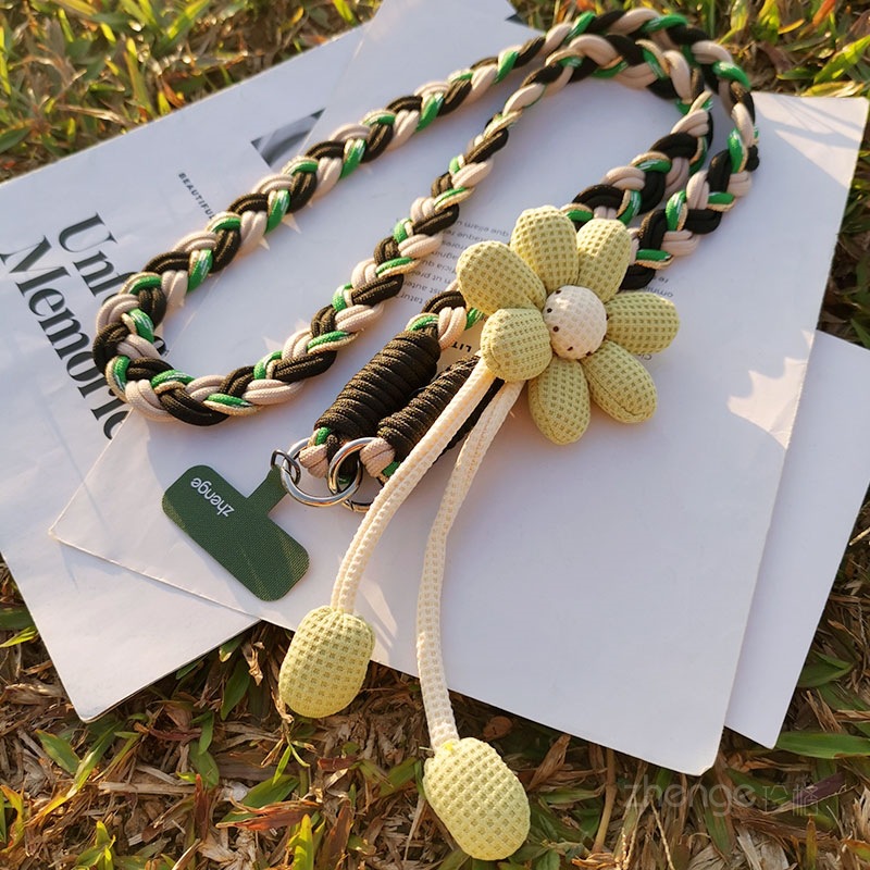 Phone strap crossbody wearable women's long flower handmade braided rope sturdy durable outdoor anti-loss rope